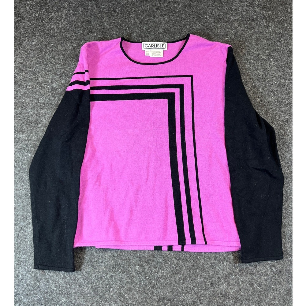 VTG 90s Carlisle Sweater Womens 2XL Pink Geometric Colorblock Knit Top Pullover